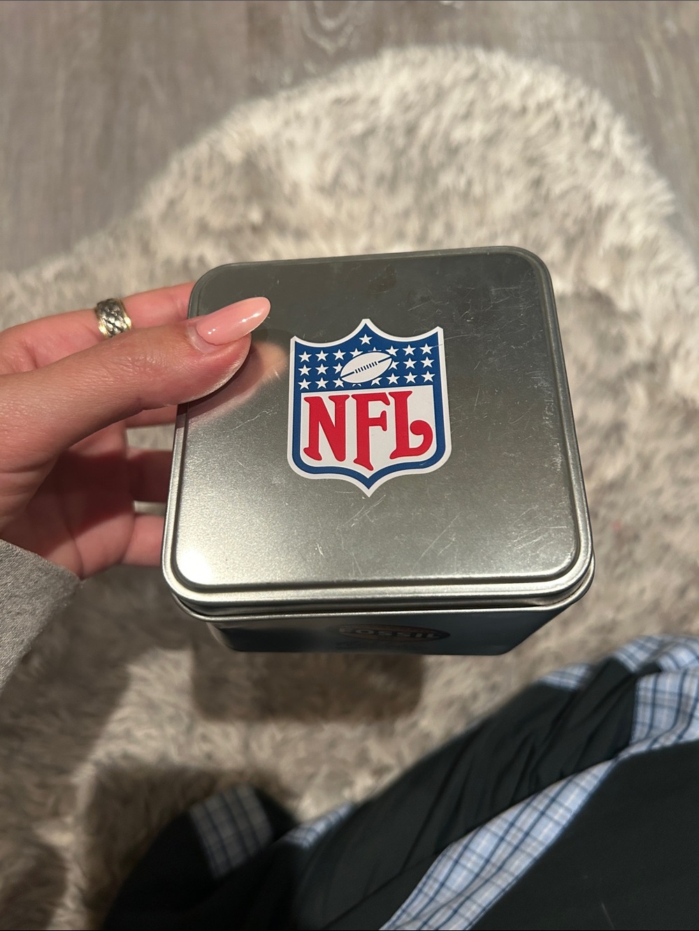 Fossil Silver Stainless Steel Watch with Blue Dial Ring Giants NFL collection - Picture 6 of 7